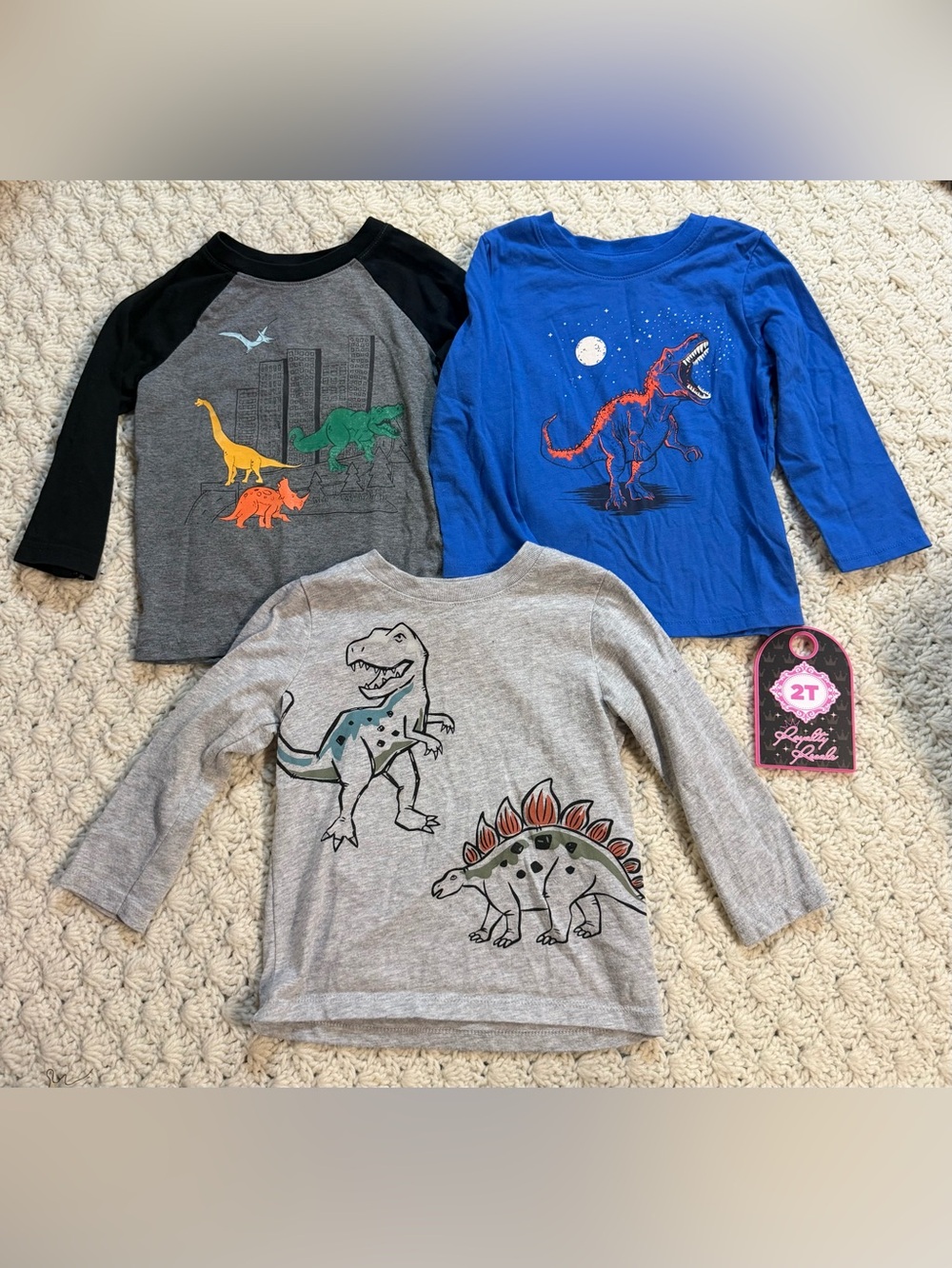 Cat & Jack Kids Dinosaur Long-Sleeve Tops - Blue, Gray & Black